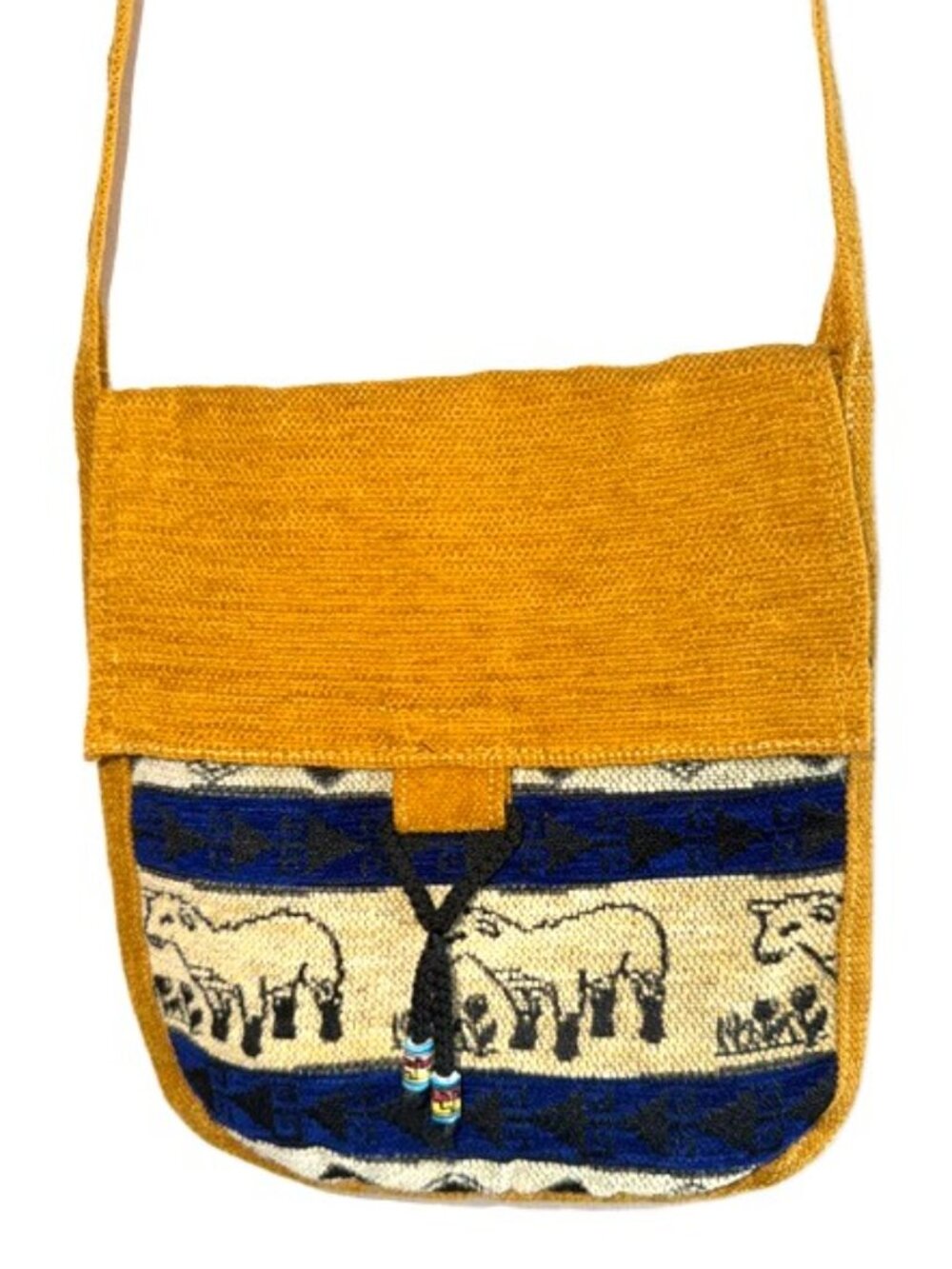 Boho Mustard Gold Sheep Tapestry Crossbody Bag Southwestern
